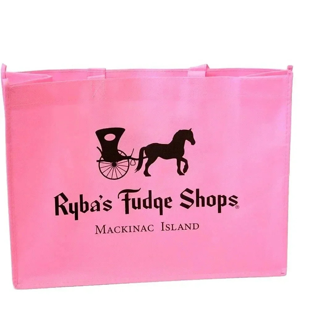 Ryba's Fudge Shops Reusable Bag Tote New Pink 16" x 12" x 6" Mackinac Island MI - Picture 2 of 3